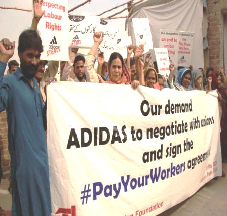 LEF, textile workers’ demo against Adidas